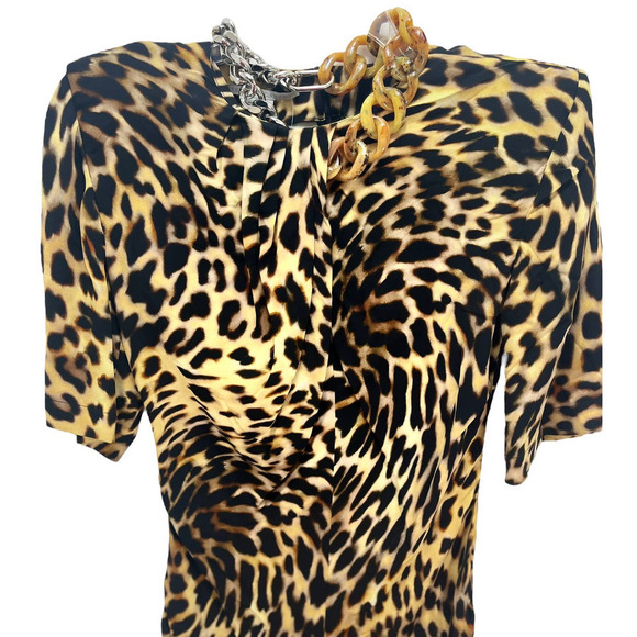 Stella McCartney NWT Chain-Embellished Leopard Print Draped Falabella Dress S - Picture 10 of 16